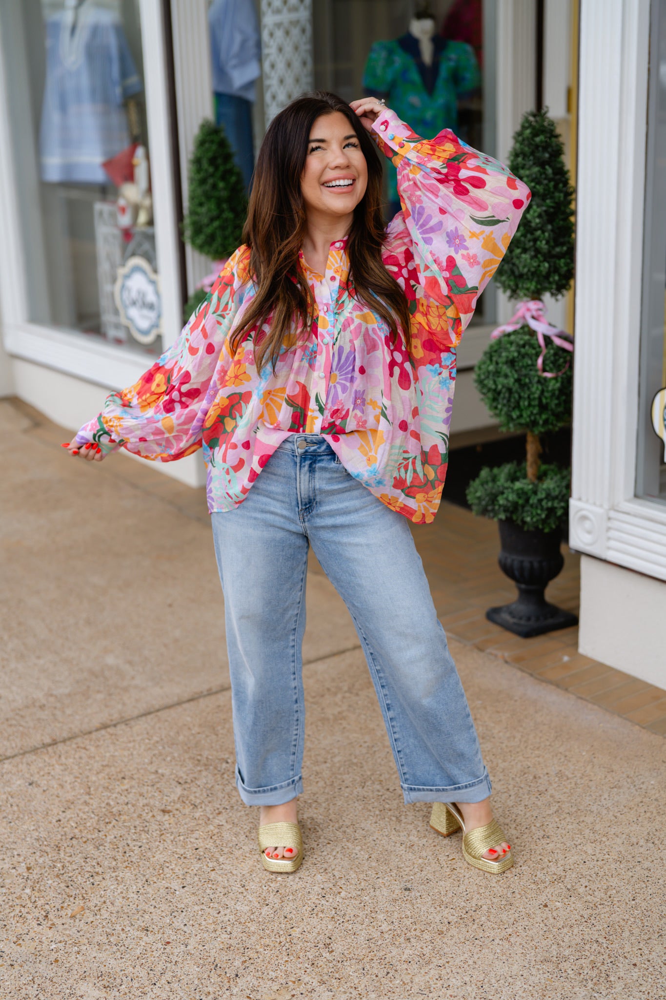 The Marry blouse - Pink floral button down top - Ee:some