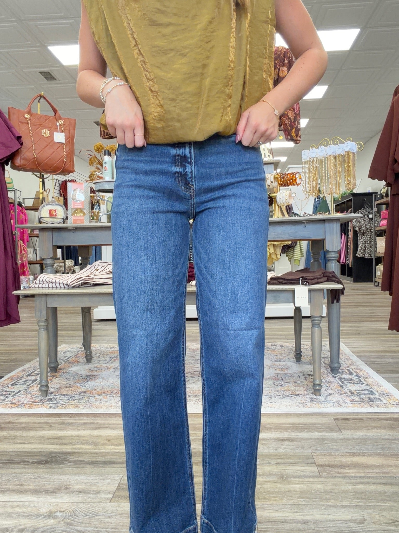 Risen High Rise Ankle Straight With Front Welt Pocket Jeans