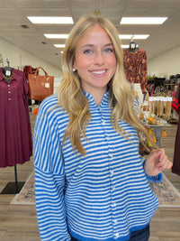 Coastal Breeze Striped Button-Up Hooded Sweater