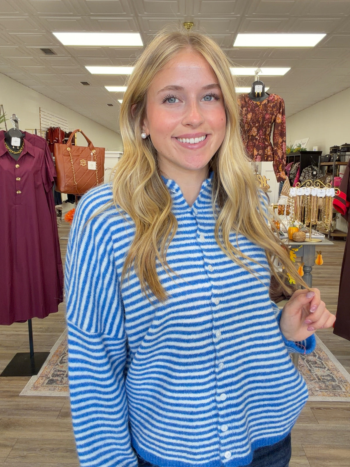 Coastal Breeze Striped Button-Up Hooded Sweater