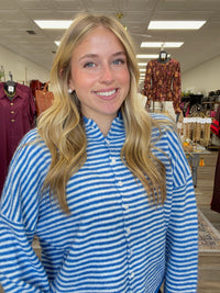 Coastal Breeze Striped Button-Up Hooded Sweater