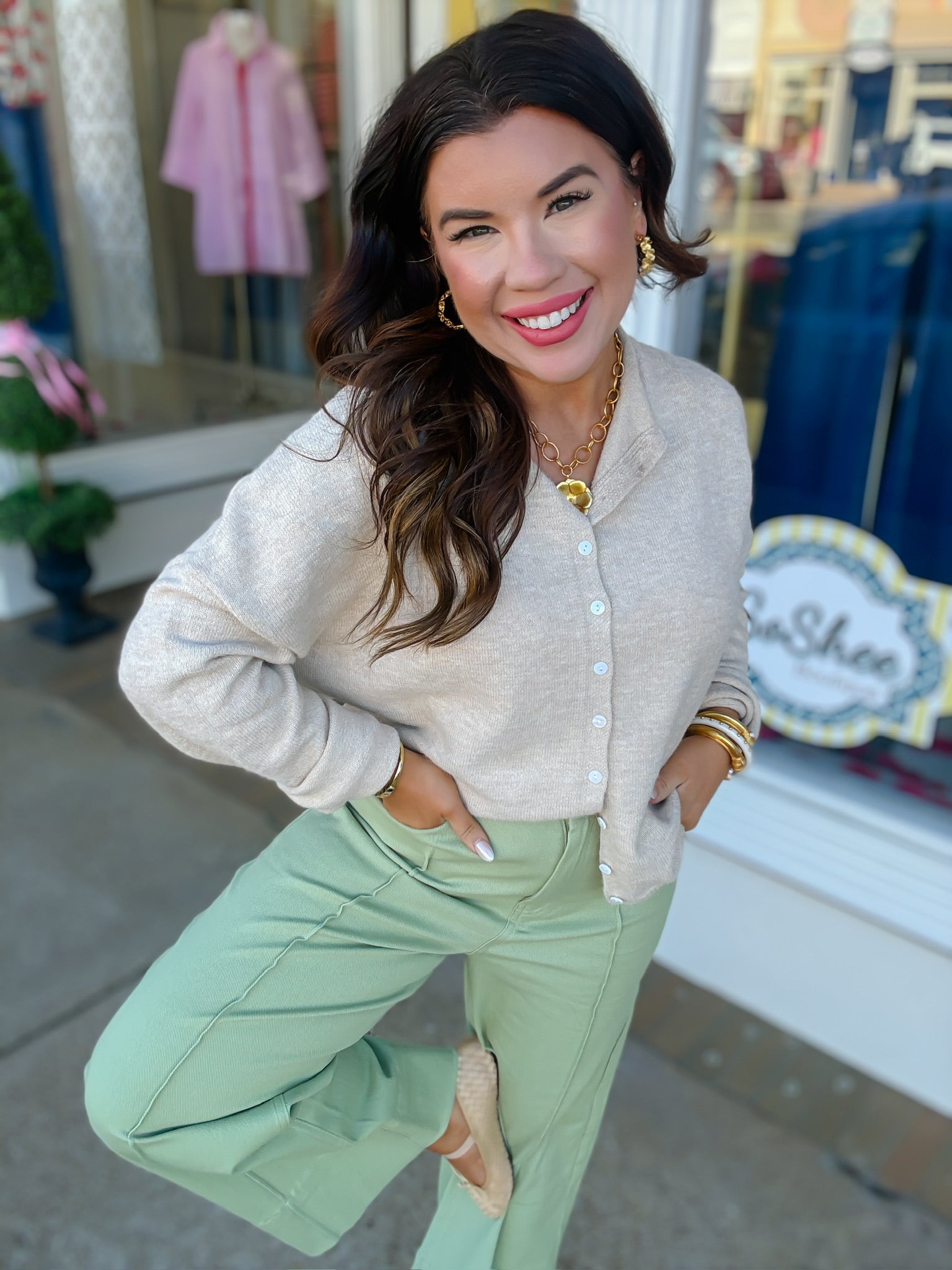 The Harper Pants - Sage Green High Rise Straight Leg Front Seam - Entro