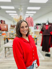 The Miranda Cardigan - Cherry Pop Long Sleeve Button Down Soft - Ee:some