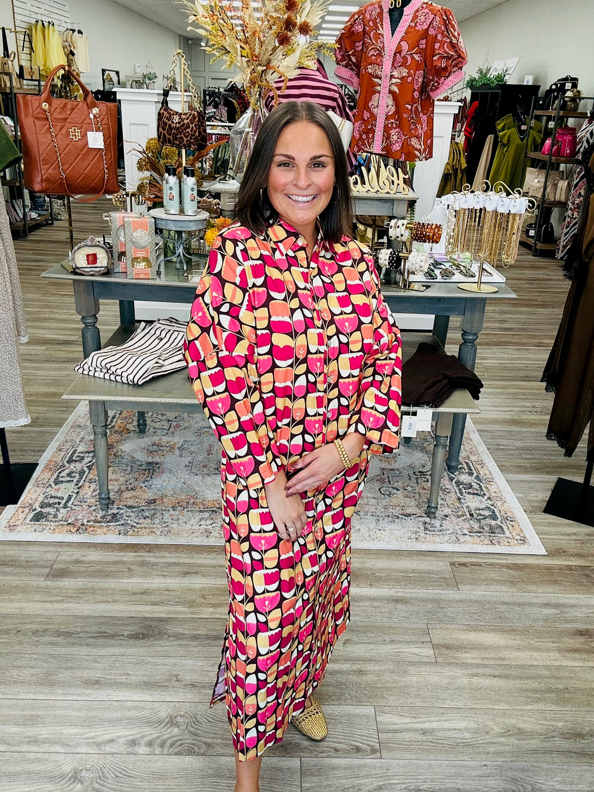 The Retro Romance Dress - Mid Sleeve Button Down Maxi Dress