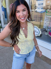 The Lexi Top - embroidery v neck with lace outline