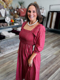 Sweet Magnolia Gingham Smocked Midi Dress