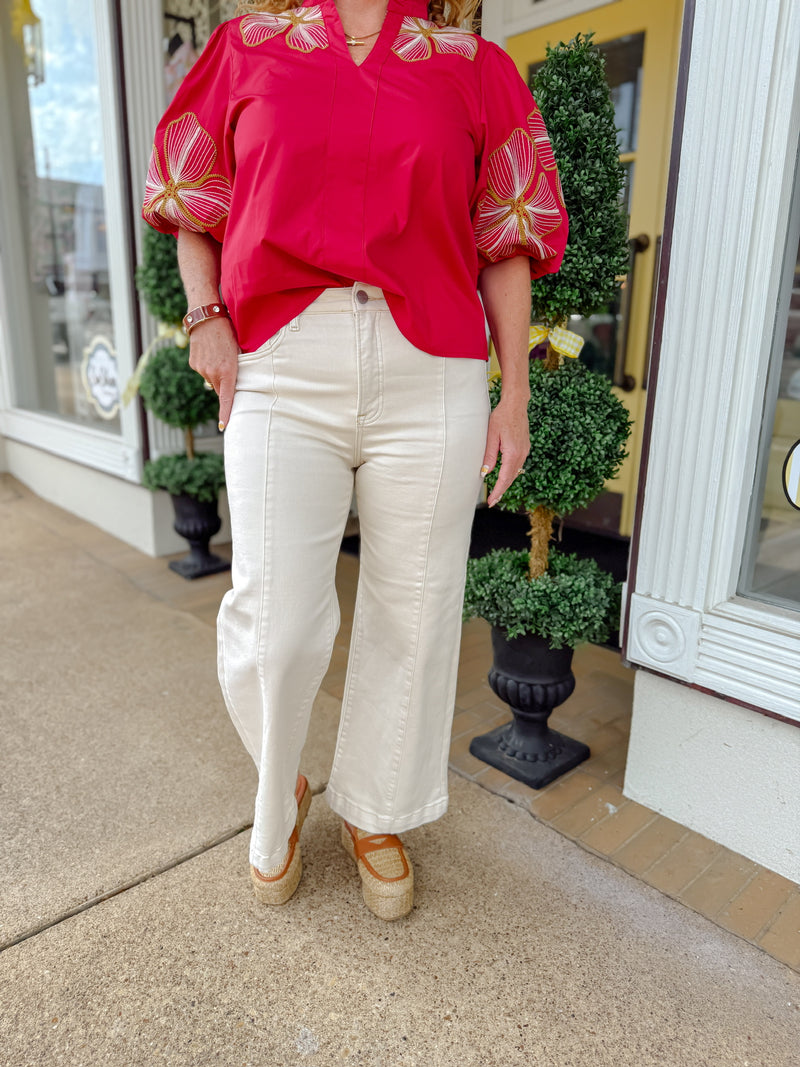 High Rise-crop wide pants