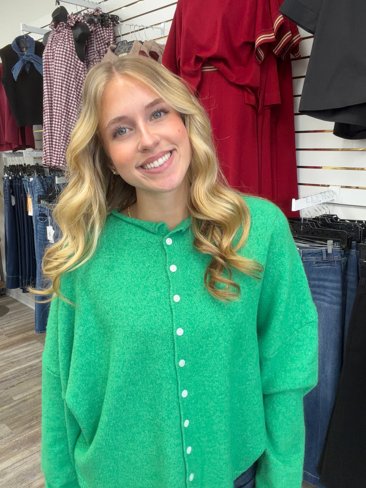 The Miranda Cardigan - Green Long Sleeve Button Down Soft - Ee:some