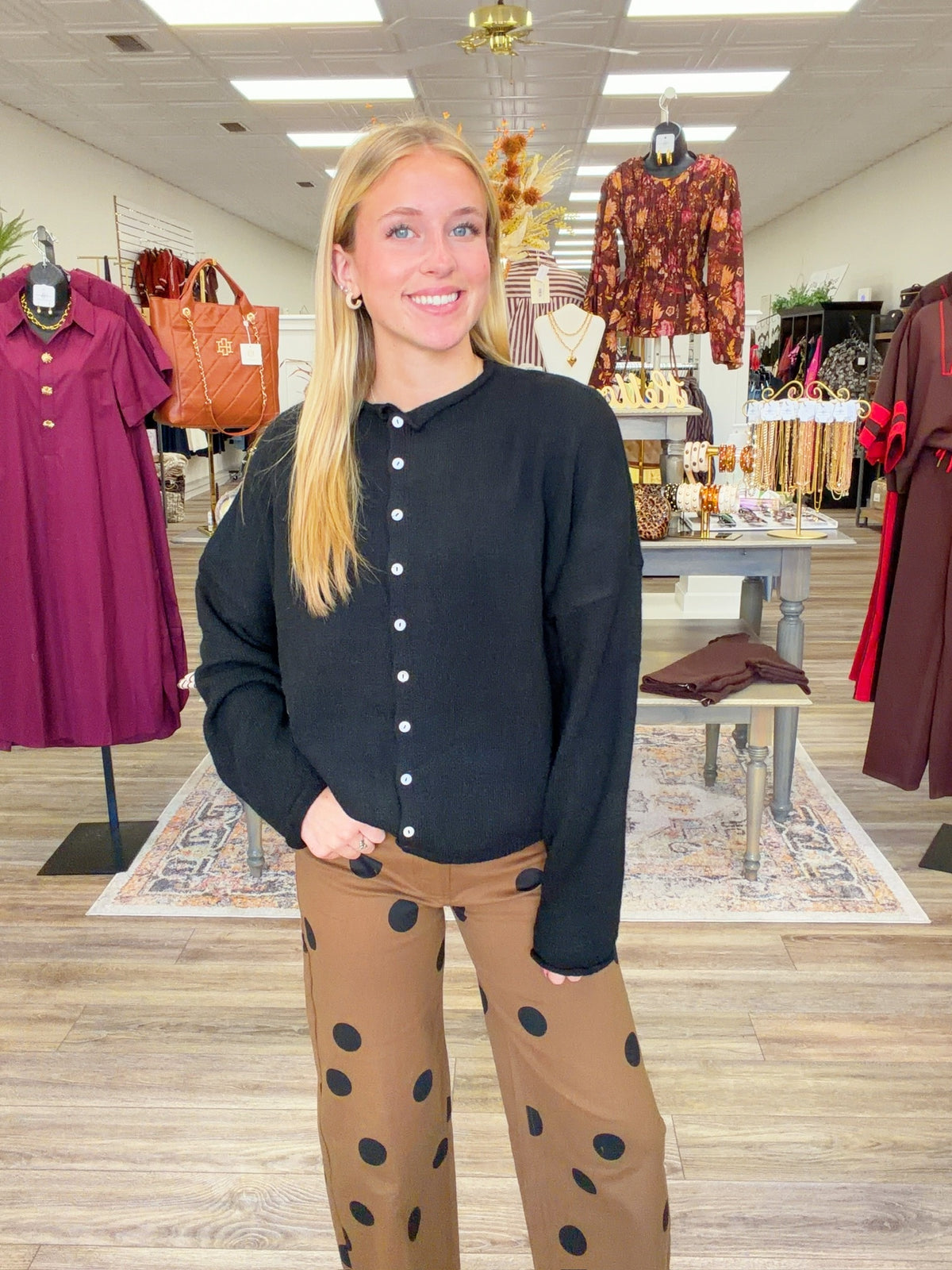 After hours Button Cardigan - Black Long Sleeve Soft Material Great Layering Piece