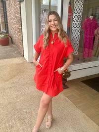 The Madi dress - short button down red dress - Entro