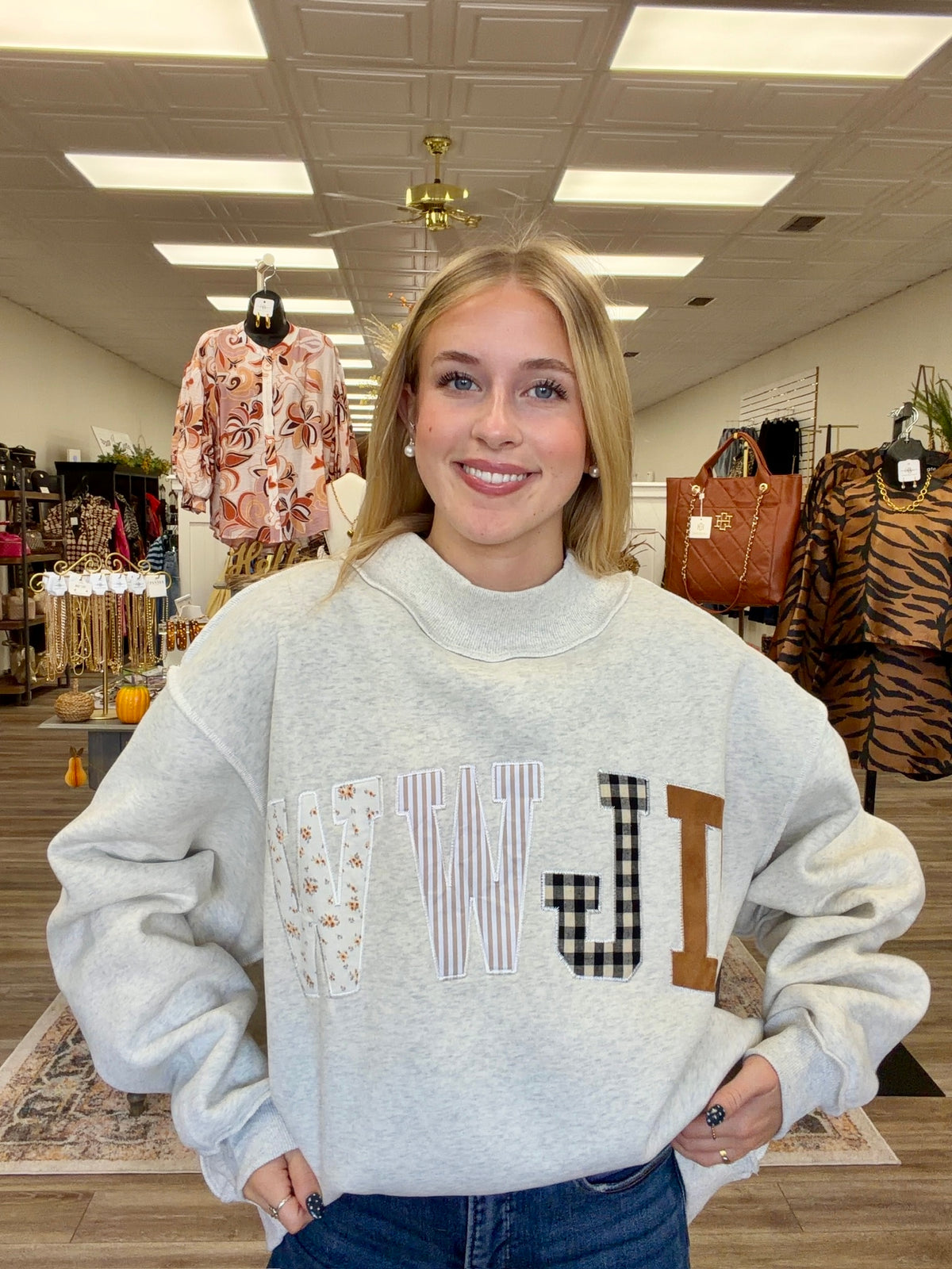 WWJD Embroidered Mock Neck sweatshirt