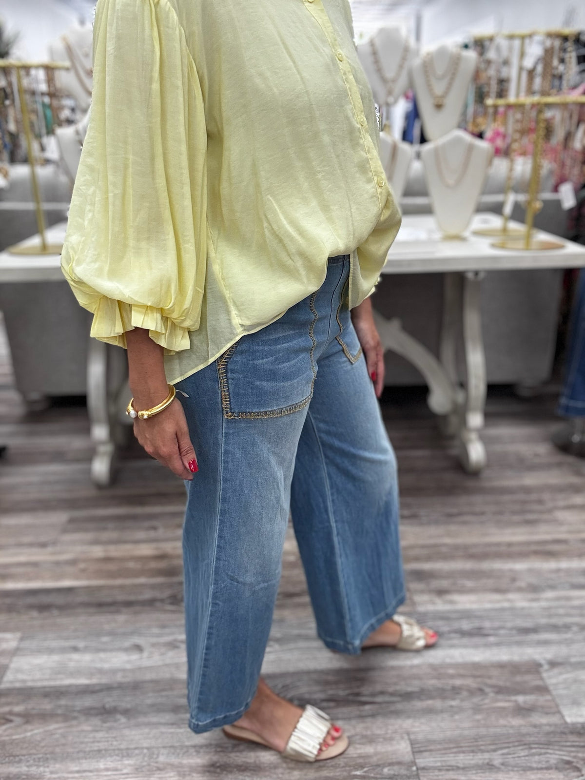 Harbor Stitch Wide Leg Denim Pants