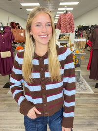 The Alina Sweater Cardigan - Stripe Button Down Soft Cardigan