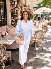 The Brylie Top - light blue button down long sleeve with floral design detail - Jodifl