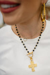 Weisinger Design chunky cross with black accent beads