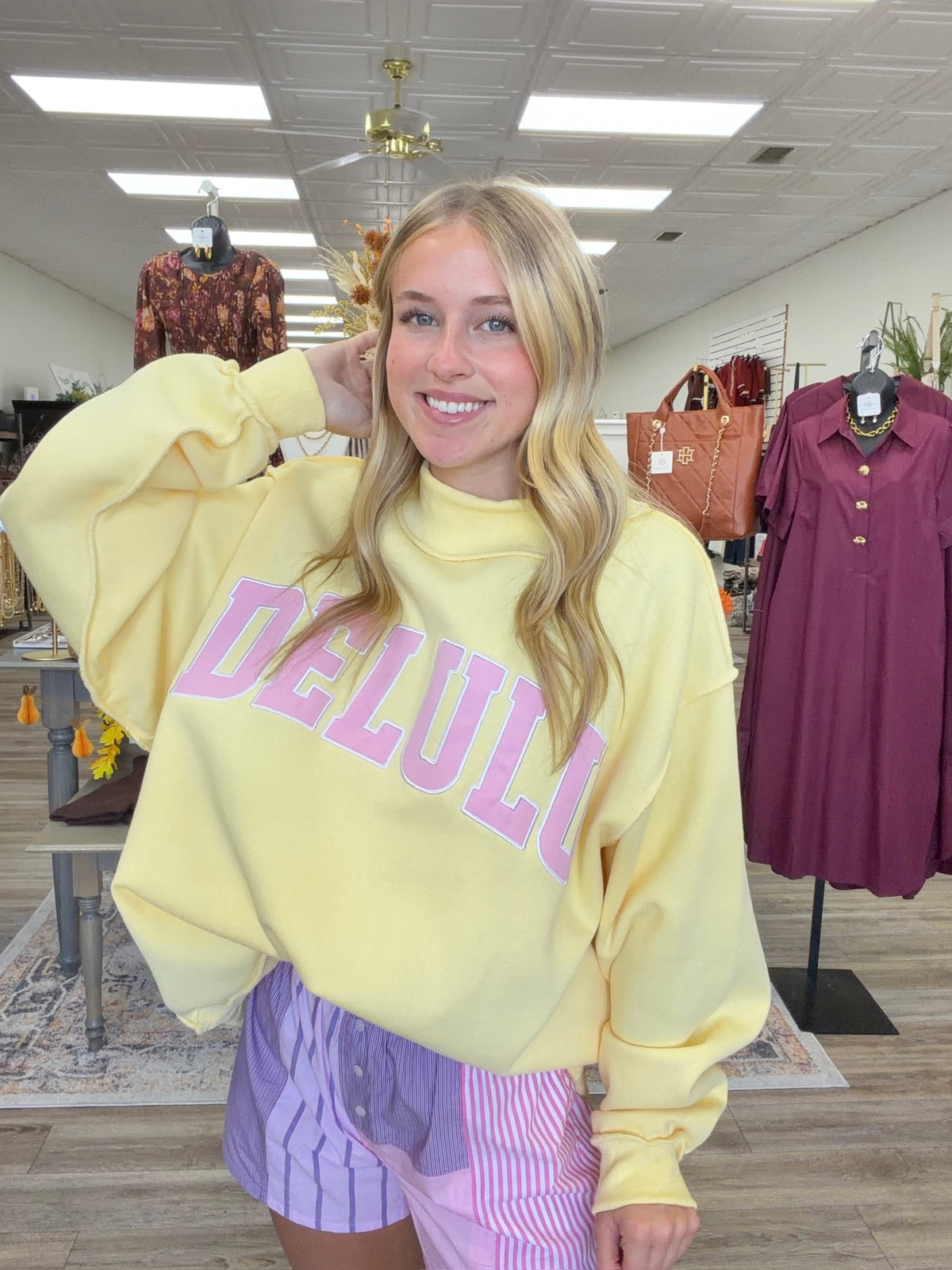 The Delulu Sweatshirt - Mock neck yellow sweatshirt- bucketlist