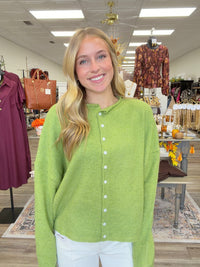 The Miranda cardigan- green button down long sleeve soft - ee:some