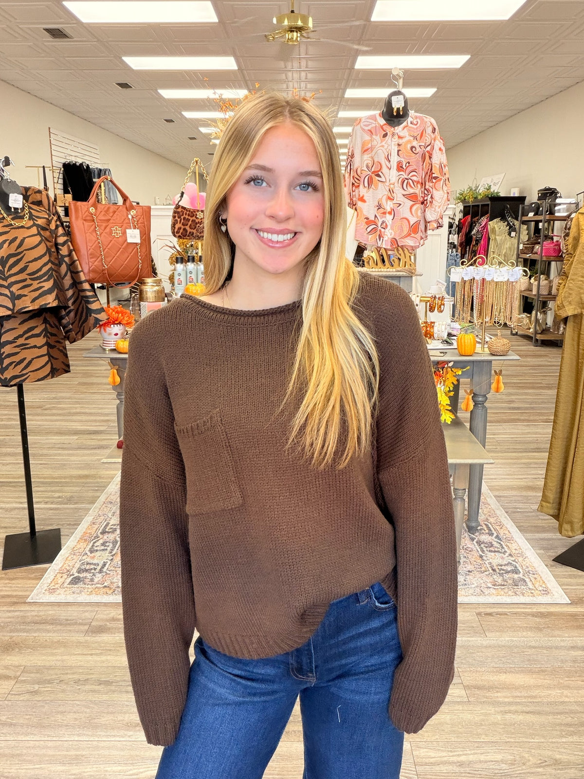 Autumn Haven Pocket sweater - roll neck pocket sweater with front patch pocket