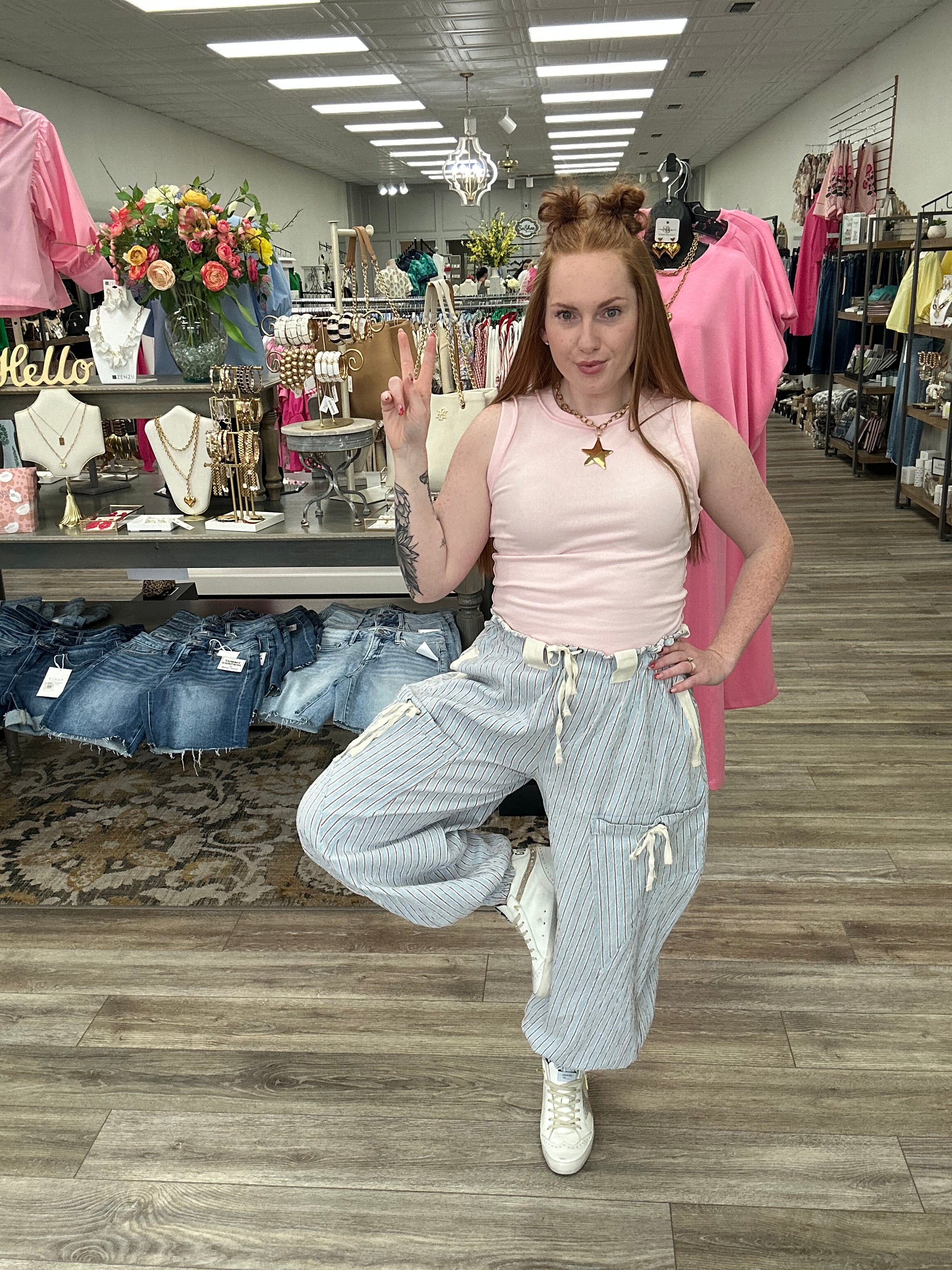 The Ashley pants - Striped Cargo Pocket Jogger Style Pant - ee:some