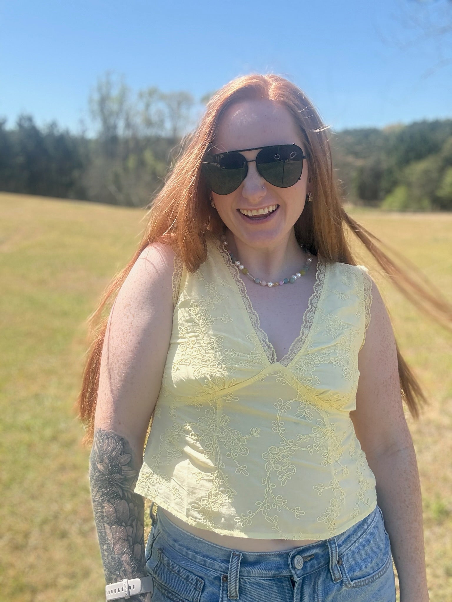 The Lexi Top - embroidery v neck with lace outline