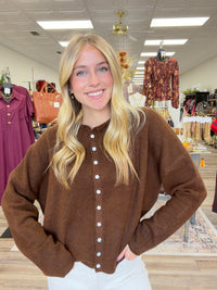 The Miranda cardigan- chocolate brown button down long sleeve soft - ee:some