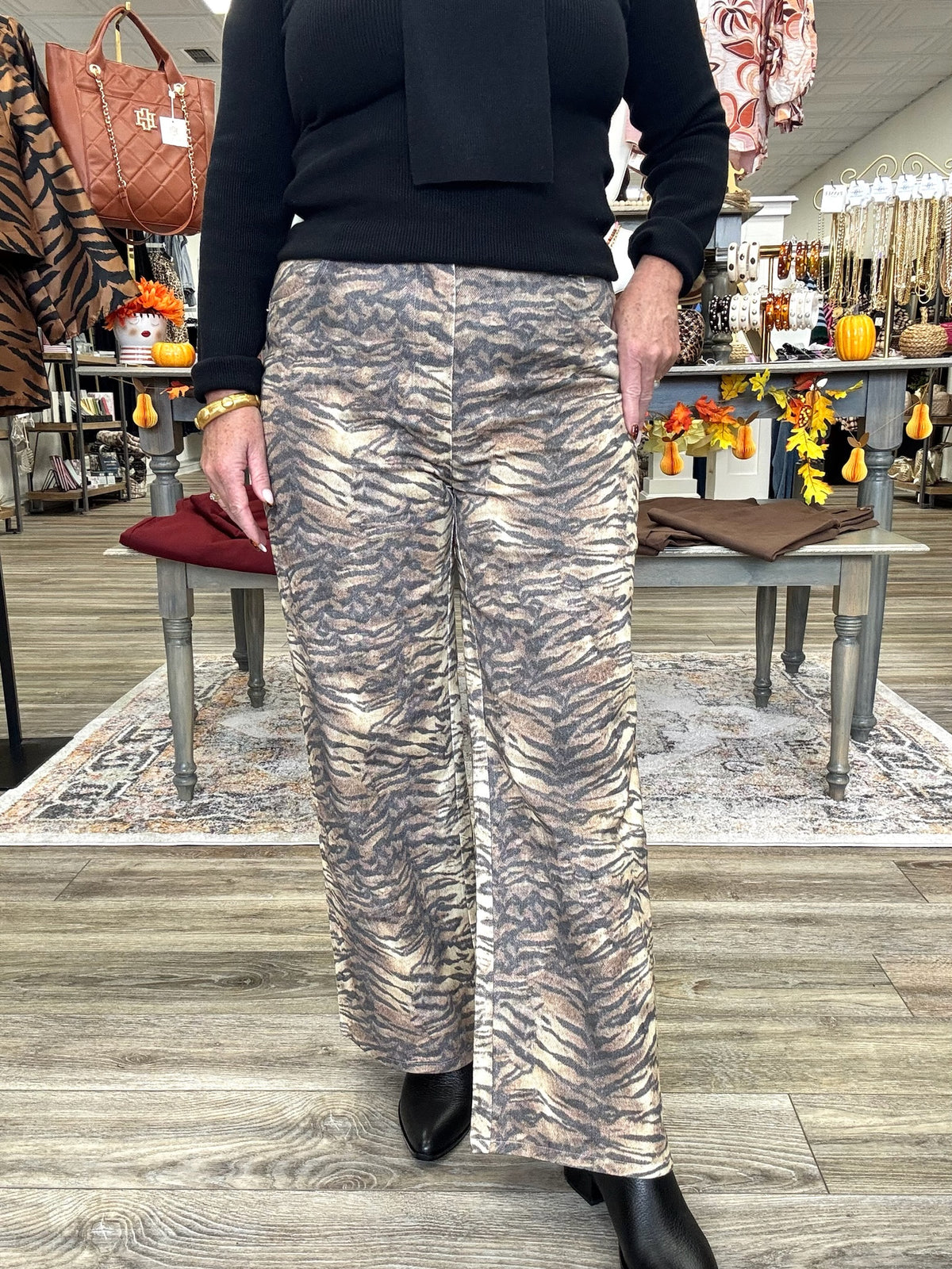 The Wild Side Denim Jeans - Wide  Leg Animal Print Jeans