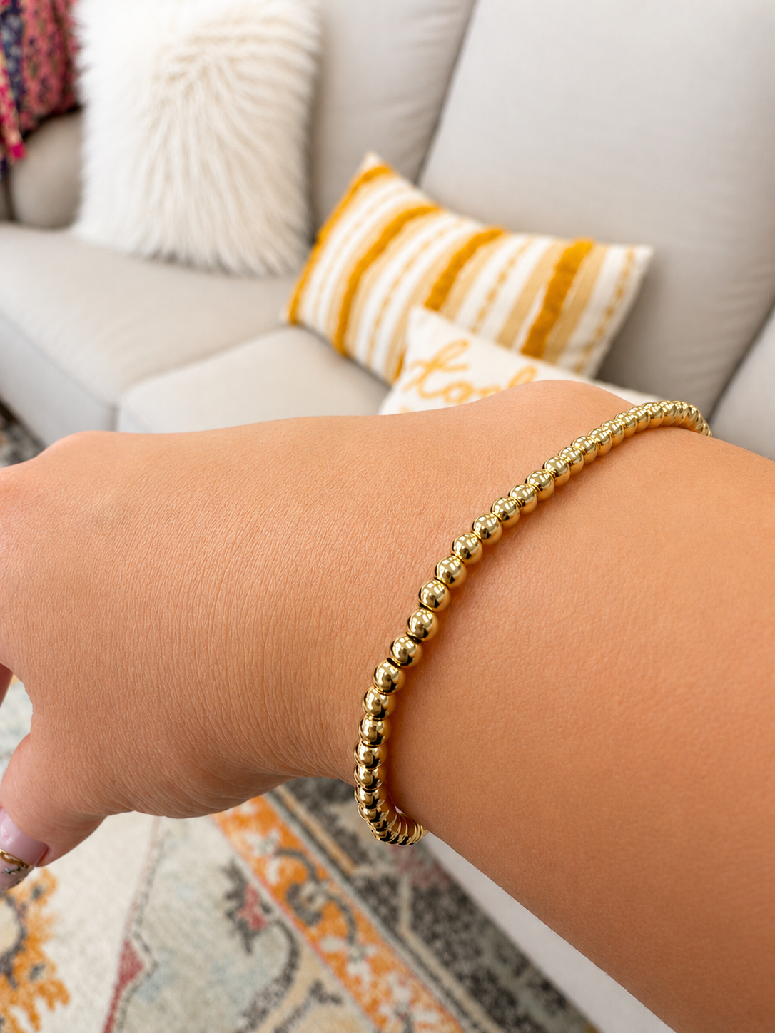 3mm beaded stackable stretch bracelets-steel 18k gold overlay