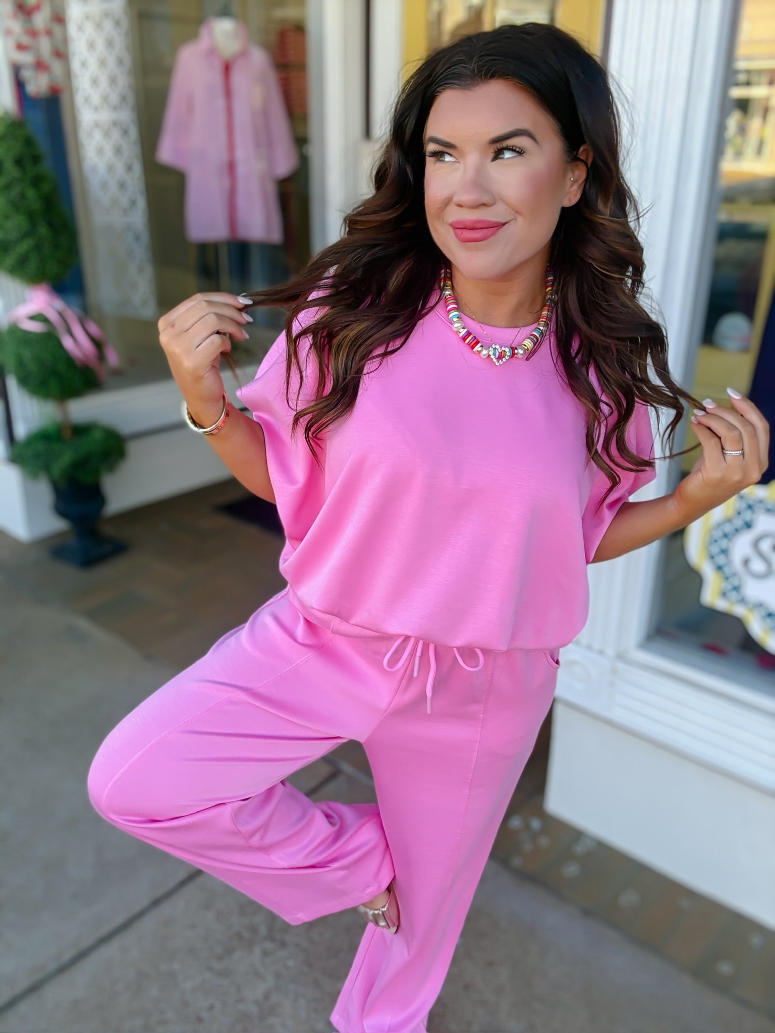 Paisley Pink Set - Matching Two Piece Set Long Pant & Bubble Top - Wishlist