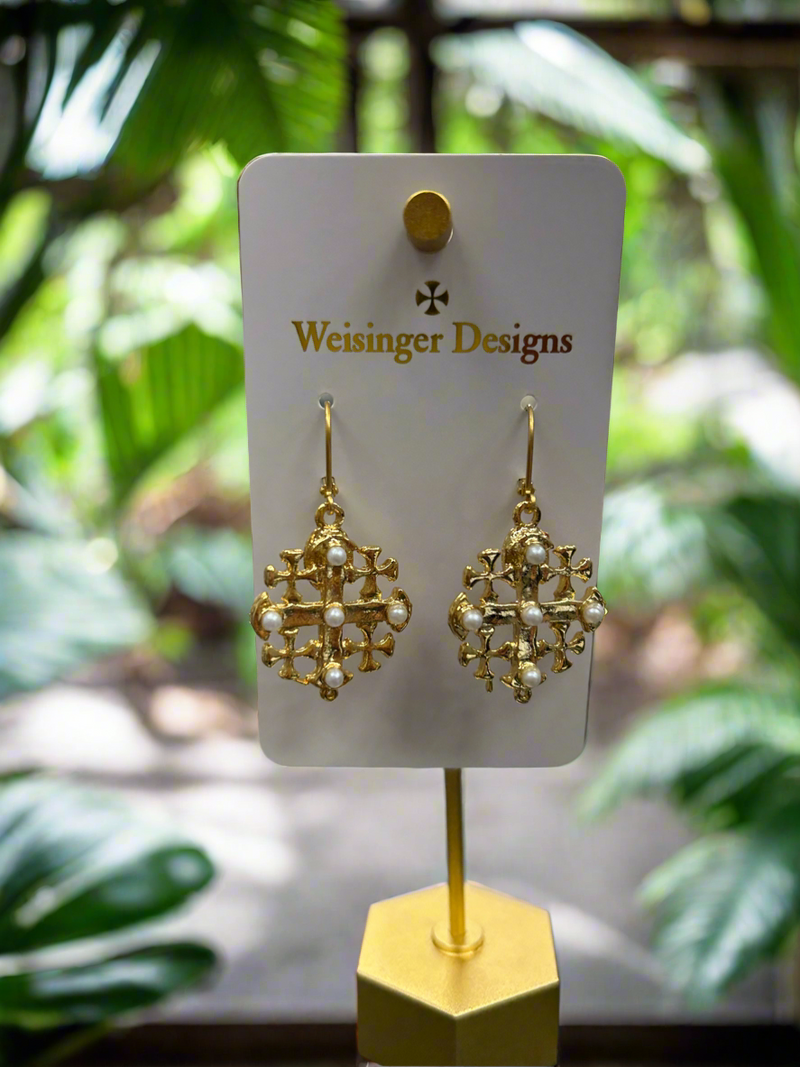 Weisinger Designs - cross earring with pearl accents