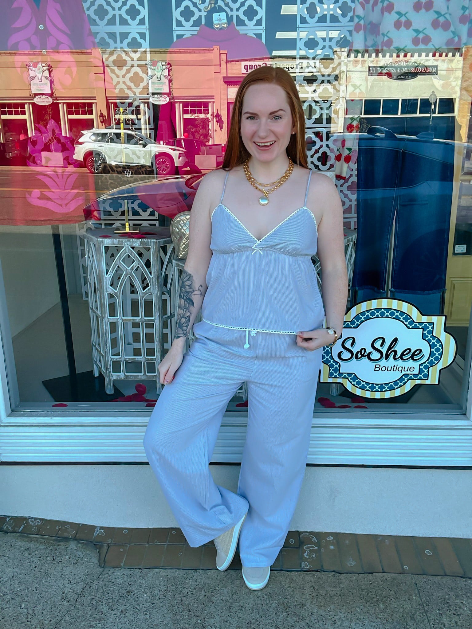 The Kinsley Set - Two Piece Set Striped Long Pants With Strap Top - By Together