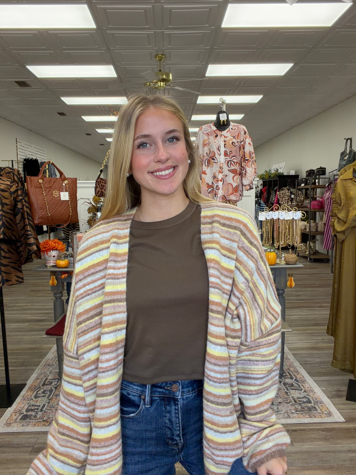 The Mocha Cardigan - Striped soft design