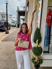 The Jillian Top - pink striped blouse sleeveless tie front - Entro