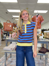 The Bella Stripe Sleeveless Top - Multi Color Knit Top