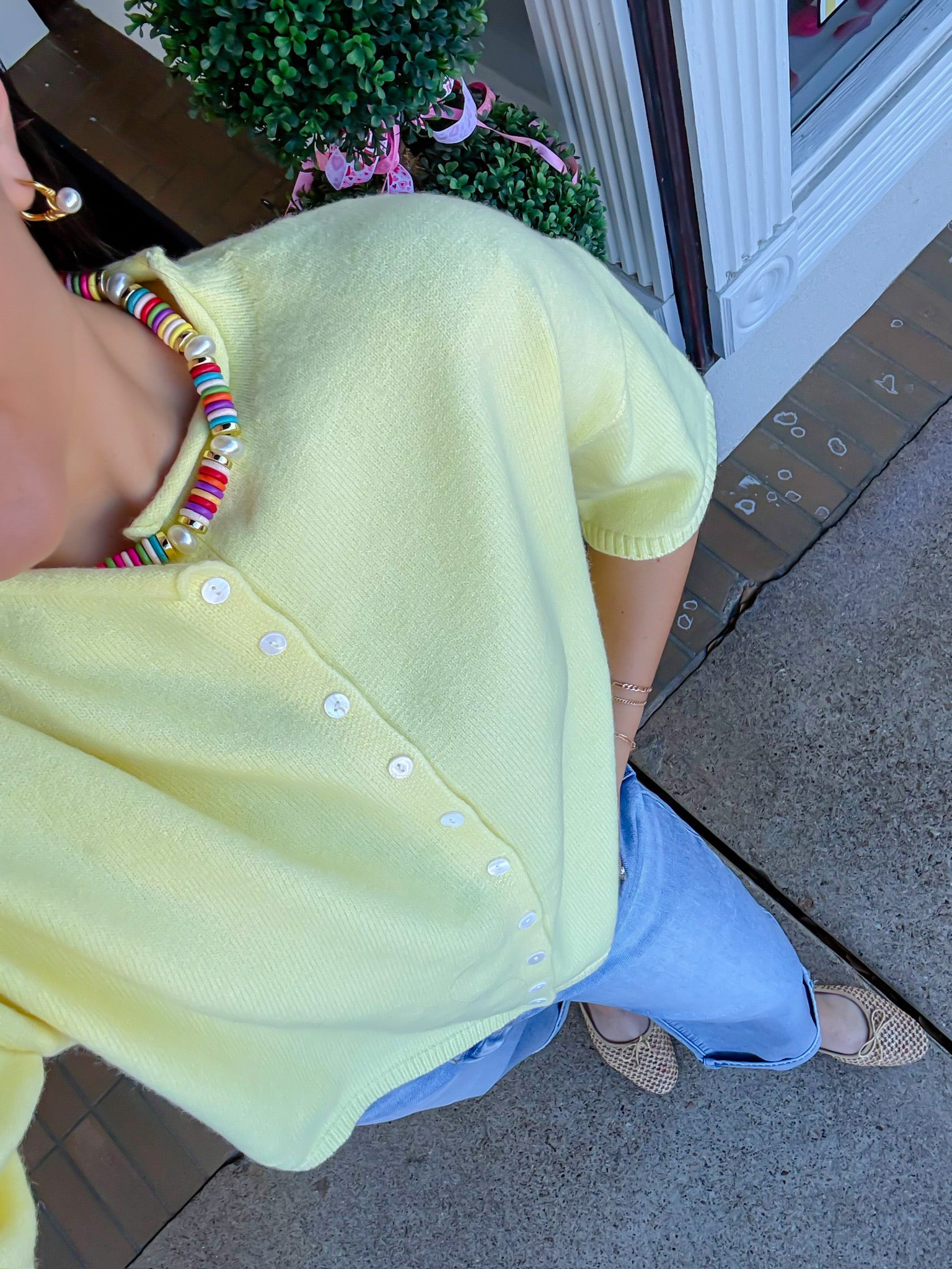 The Bethany Cardigan - Yellow Short Sleeve Button Down Half Sleeve - Ee:some