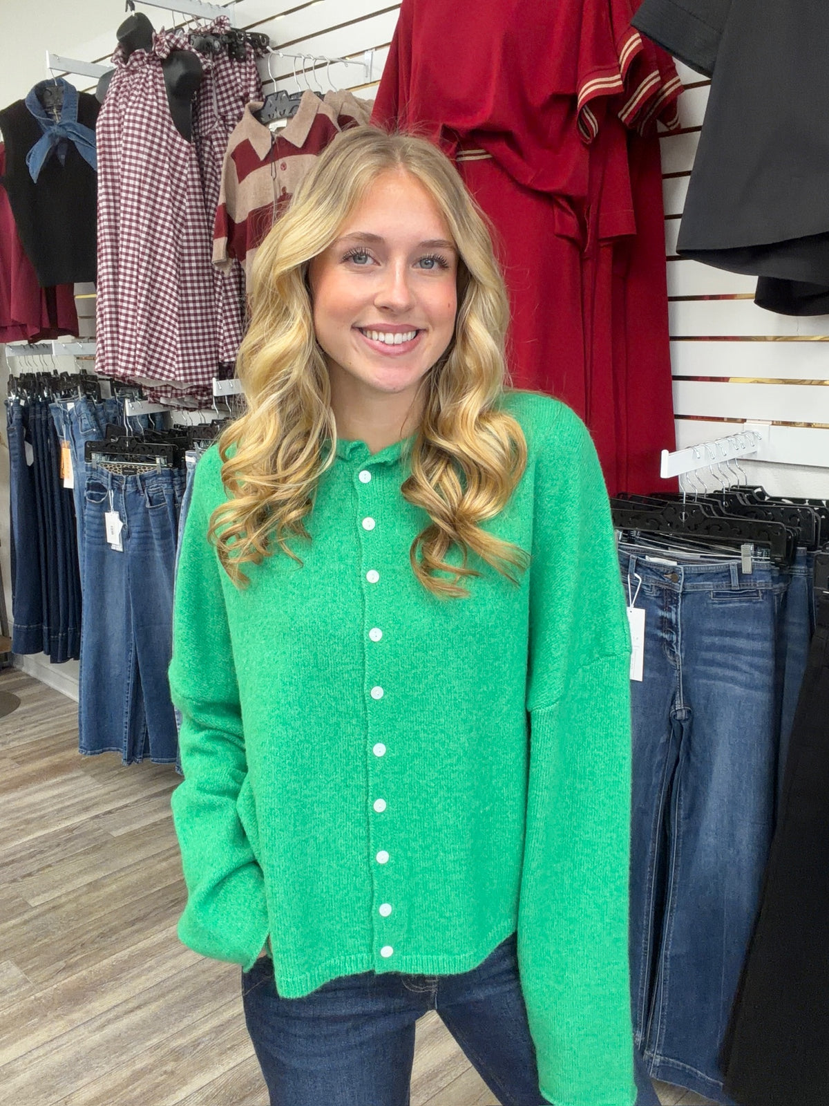 The Miranda Cardigan - Green Long Sleeve Button Down Soft - Ee:some