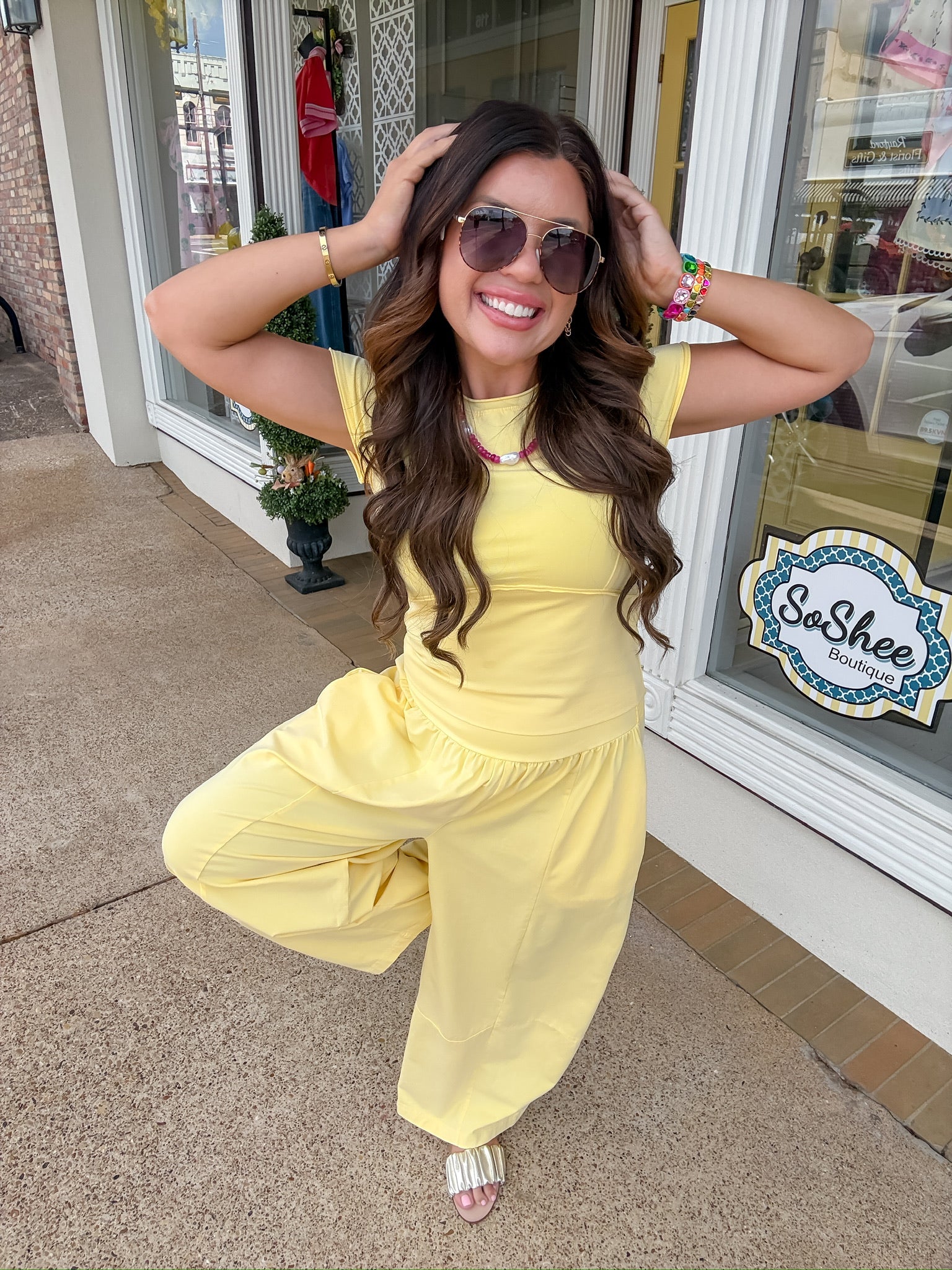 The Camille Set - yellow Mineral Wash with Wide Leg Pants & Cropped T-Shirt - Ee:some