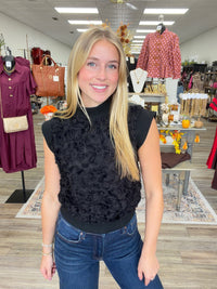 The Camila Sleeveless Top - Rosette Detail Black Too