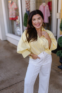 The Iris Top - Yellow V Neck Collar Puff Sleeve- Entro