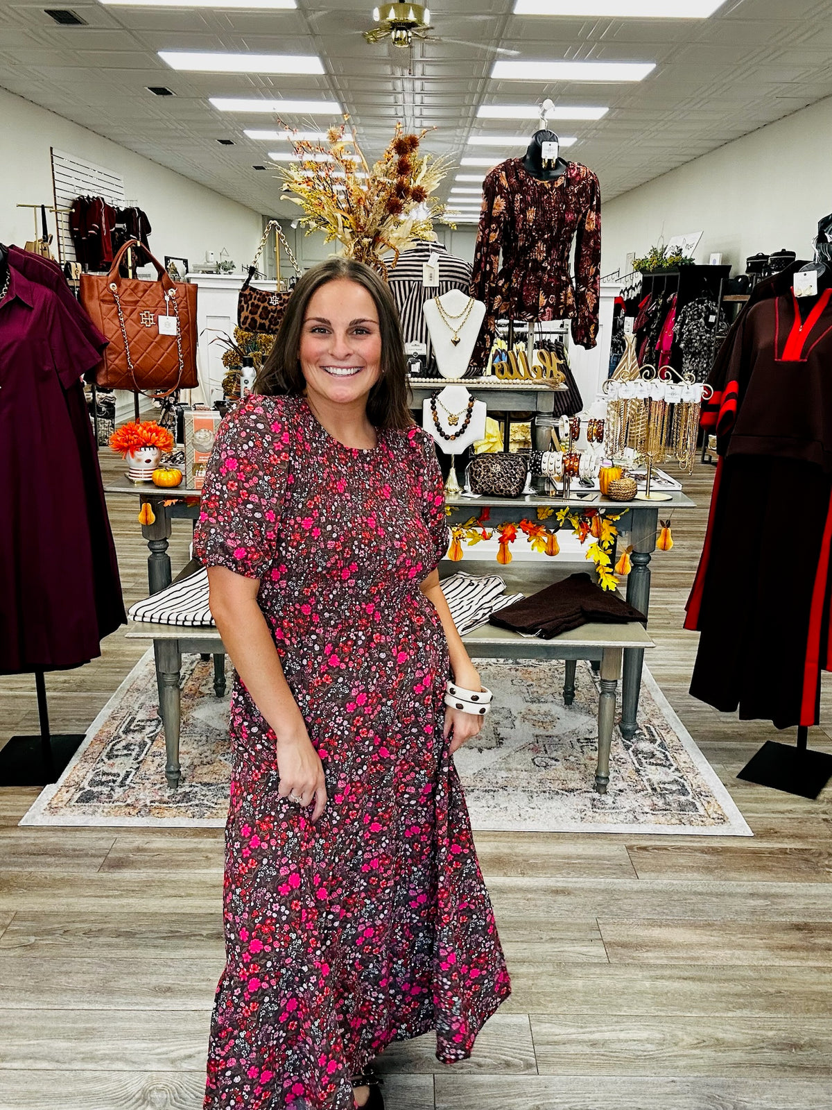 The Lucille dress - long puff sleeve dress with floral design