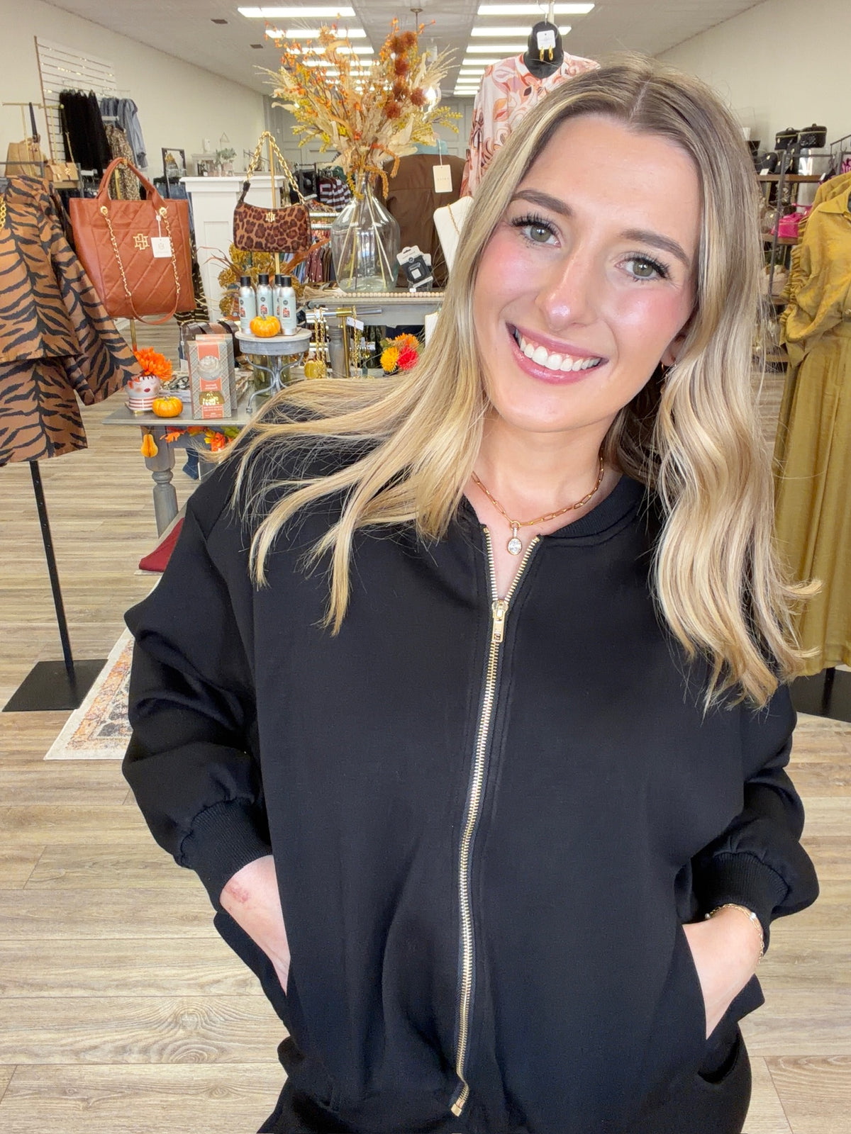 The Betty Black Set - Butter Soft Black Jacket With Bubble Sleeve Detailing & Barrel Leg Pants