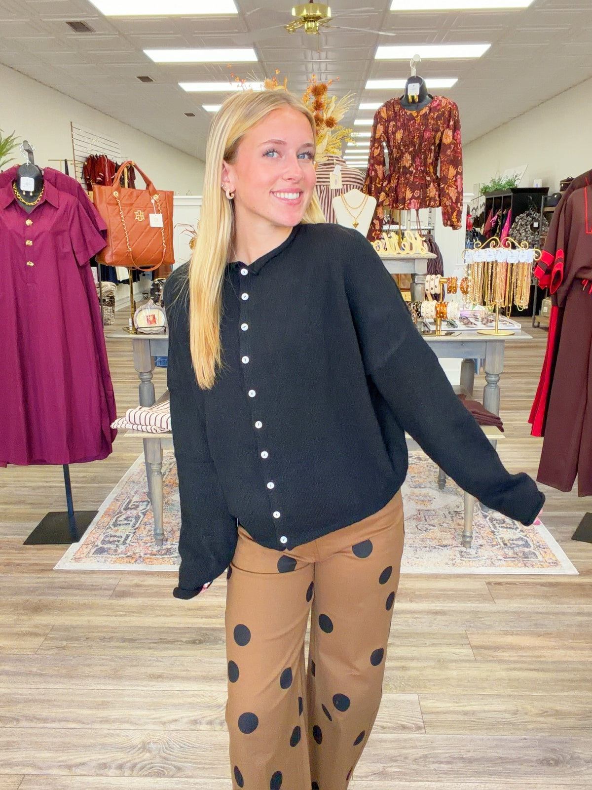 After hours Button Cardigan - Black Long Sleeve Soft Material Great Layering Piece