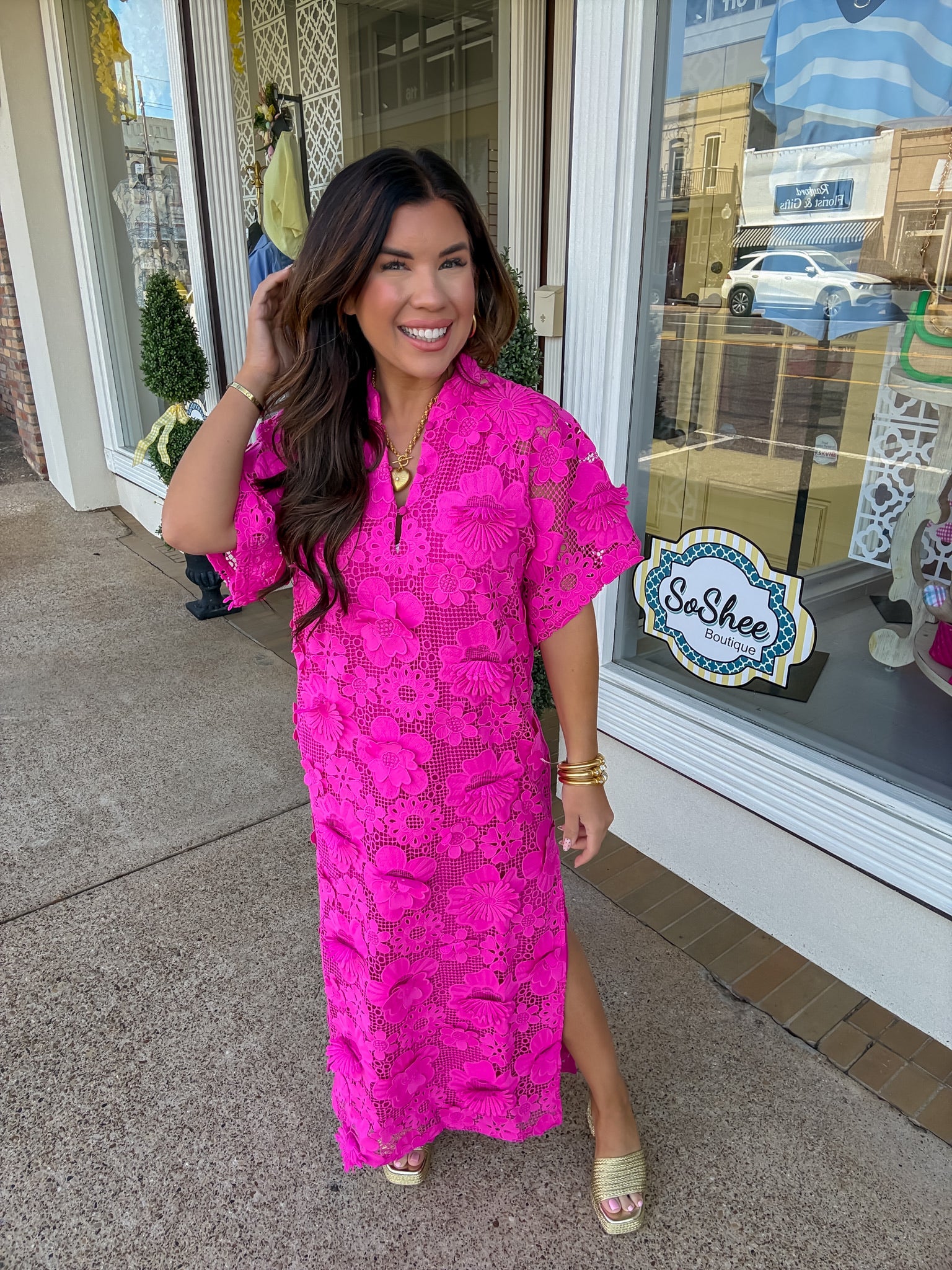 The Leighton Magenta Dress - Hot Pink Maxi lace Dress - BuddyLove