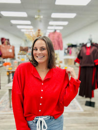 The Miranda Cardigan - Cherry Pop Long Sleeve Button Down Soft - Ee:some