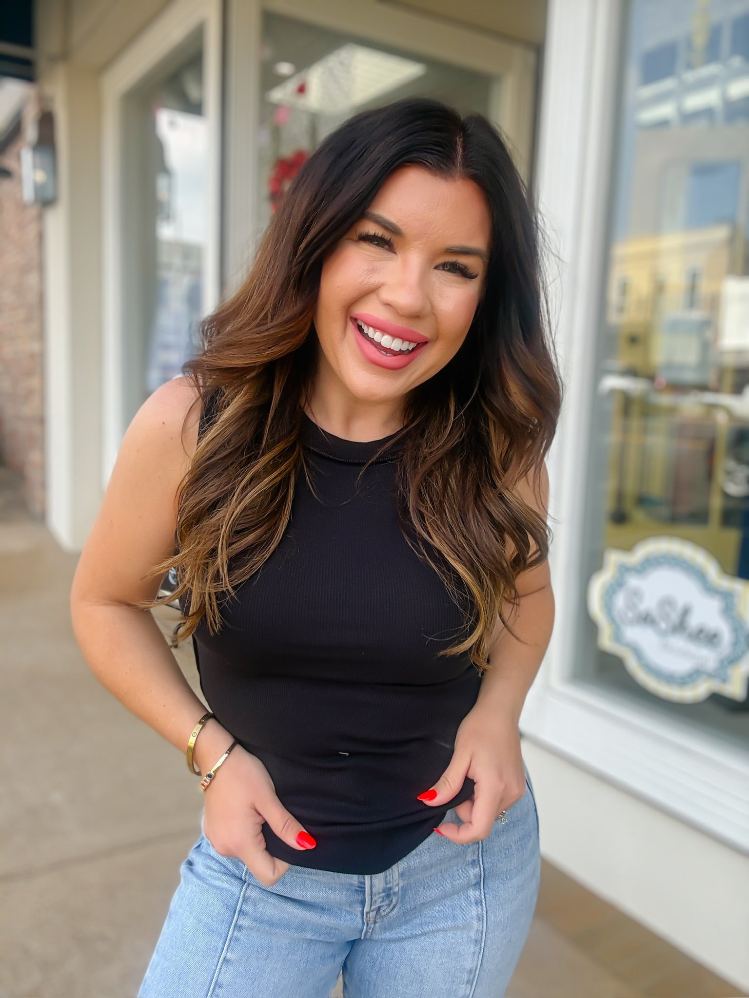 The Brenda Tank Top - Black Ribbed Round Neck - HYFVE