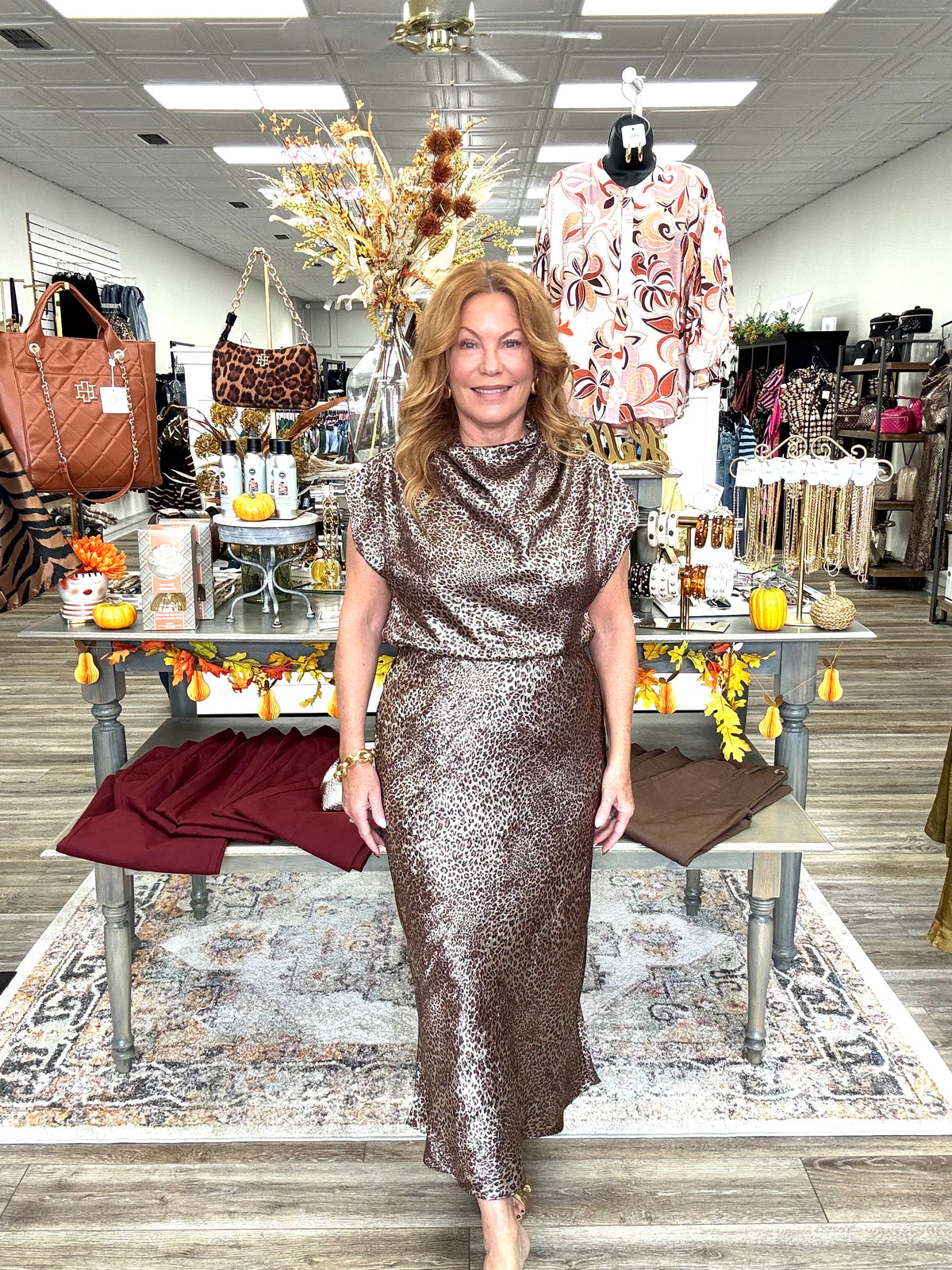 The Amanda Leopard Set -  Metallic Skirt Set Sleeves-less top With High Neck Long skirt