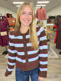 The Alina Sweater Cardigan - Stripe Button Down Soft Cardigan