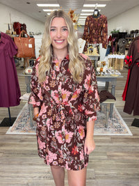 Donna Floral Dress  - Button Down Long Sleeve Collar Neckline Dress