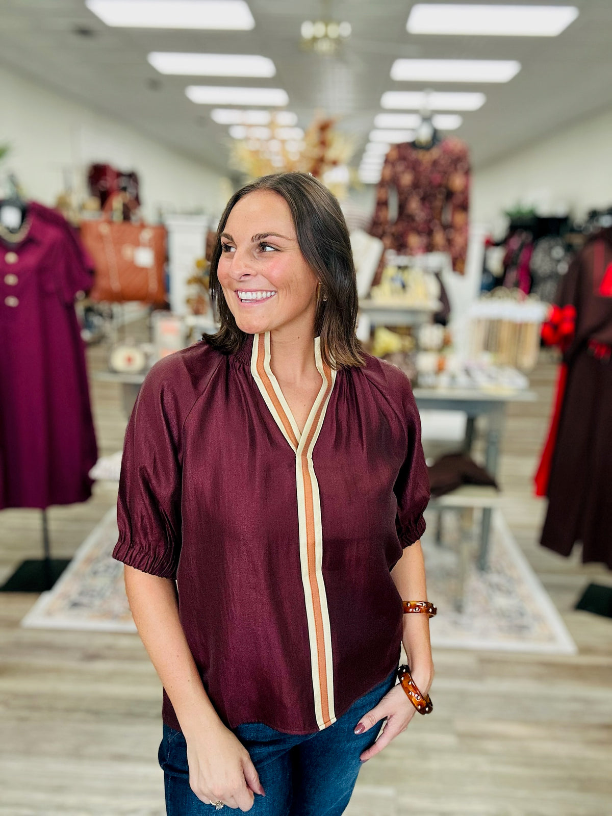 The Sangria Season Top - Textured Top With Contract Band THML