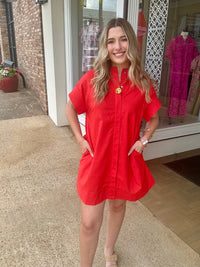 The Madi dress - short button down red dress - Entro