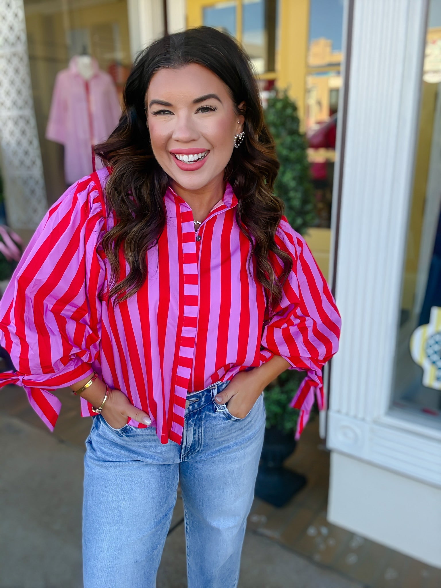 The Lisa Top - Striped Button Down Collar - Entro